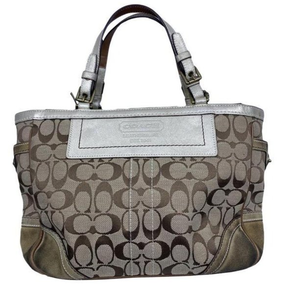 Coach Shoulder Bag Medium Msrp Beige Brown Jacquar - Picture 1 of 12